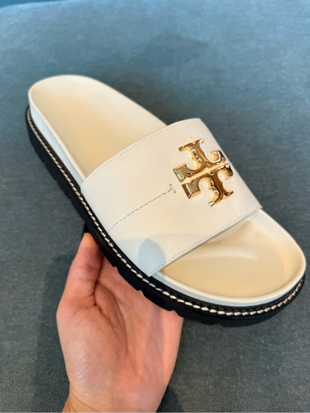 Tory Burch Everly Anatomic Lug Sandals, New Ivory / Perfect Black - Picture 9 of 16